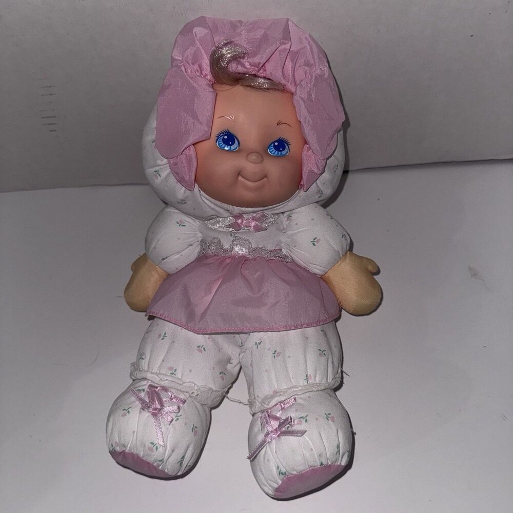 Vintage Fisher Price Puffalump Kids Baby Doll Pink Floral Blonde Blue Eyes 14”